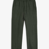 The Holiday Linen Trouser in dark khaki — front view against a white background