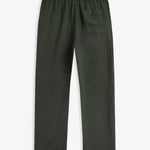 The Holiday Linen Trouser in dark khaki — back view with elastic waistband and single pocket