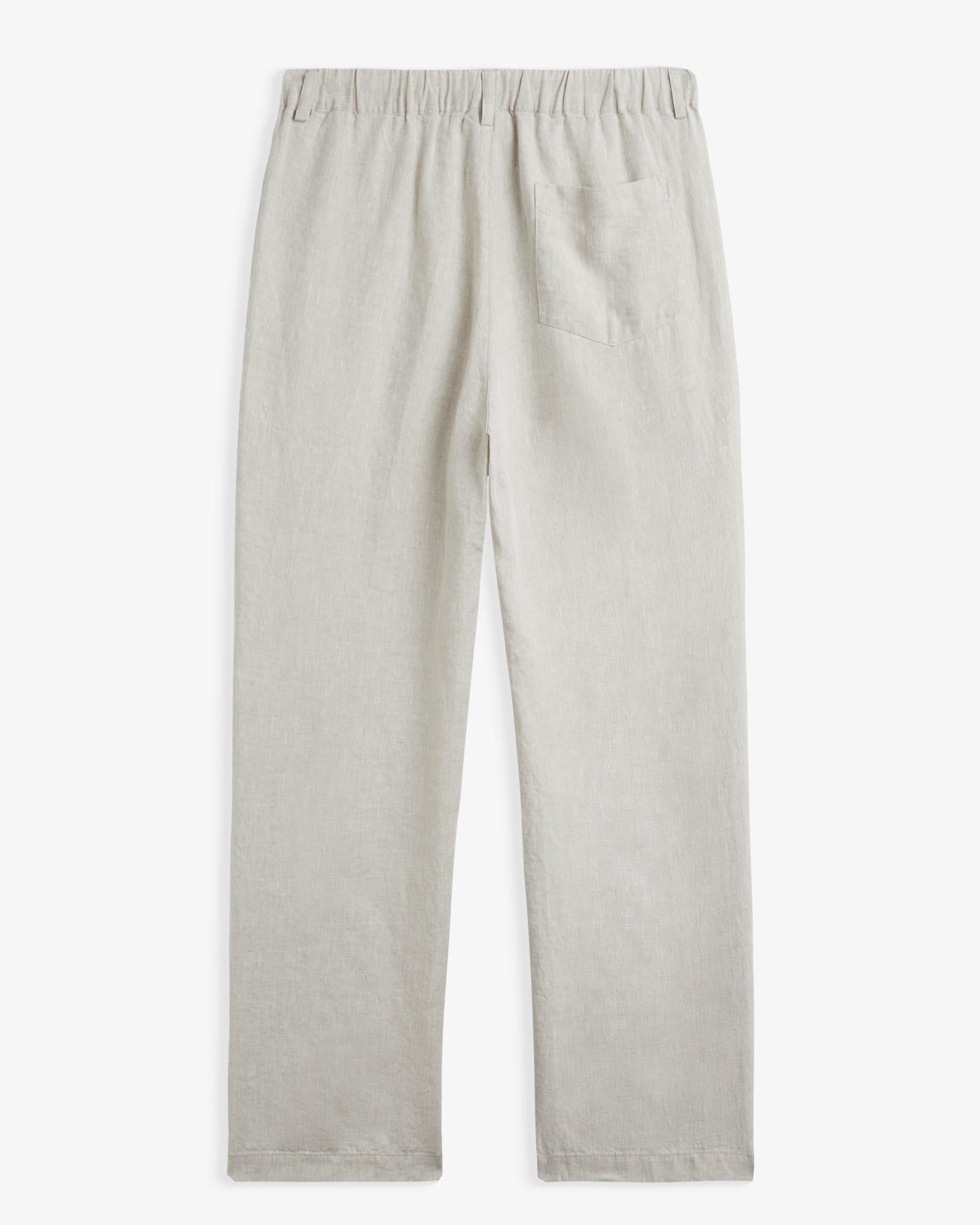 The Holiday Linen Trouser in natural — back view with elasticated waistband and pocket
