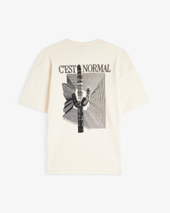The Oversized Printed T-shirt in cream — back graphic featuring a cactus and C'est normal text
