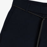 The Proper Pant Relaxed Straight Fit in navy — close-up of the adjustable drawcord.