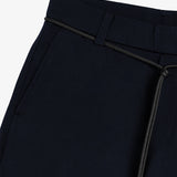 The Proper Pant Relaxed Straight Fit in navy — close-up of the adjustable drawcord.