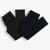 The Proper Pant Relaxed Straight Fit in black and navy — folded flat showing the drawcords