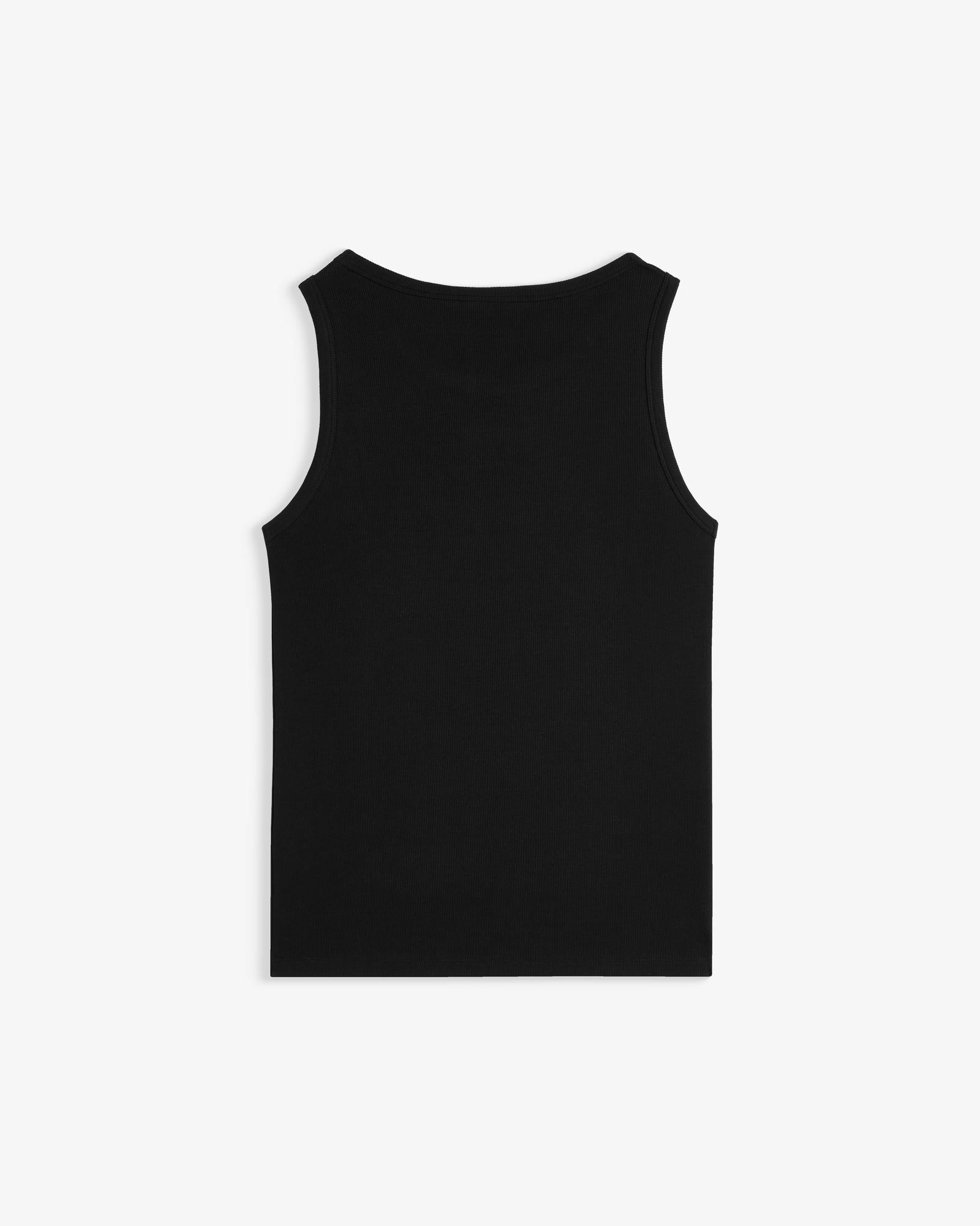 The Ribbed Tank Top in black — back view highlighting the fine ribbed texture