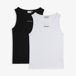 The Ribbed Tank Top 2-Pack in black and white — featuring C'est normal logo and ribbed texture