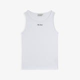 The Ribbed Tank Top in white — front view with the C'est normal script logo