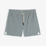 A front view of The Shorts in Tile, laid flat on a white background. The image highlights the elastic waistband, white drawstring with black tips, side pockets, and notched hems of the c'est normal shorts.