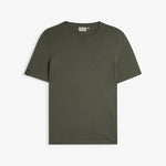 The Sanremo Linen Tee in Mulled Green — front view with tonal chest embroidery