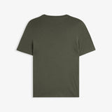 The Sanremo Linen Tee in Mulled Green — back view showing the clean rib collar