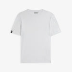The Sanremo Linen Tee in white — front view showing the rib collar and tonal embroidery