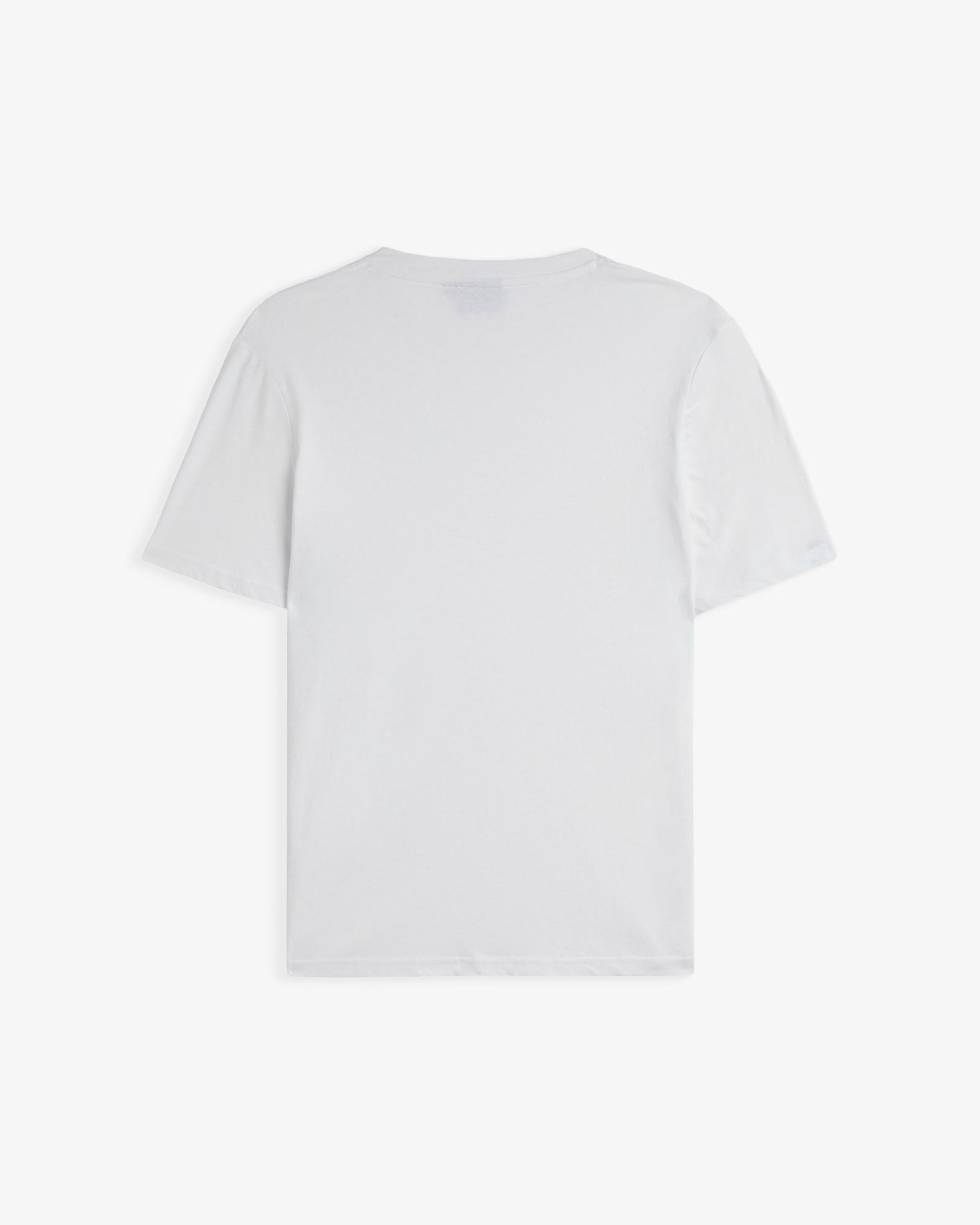 The Sanremo Linen Tee in white — back view showing the regular fit and clean rib collar