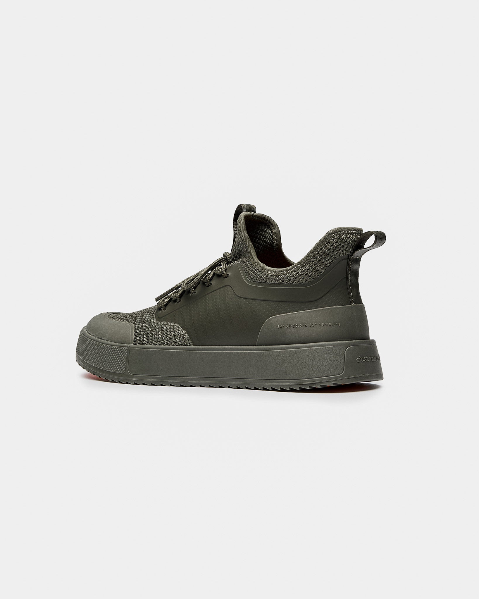 The Sneakers 2.0 in khaki — side view showing mesh upper and rubber accents