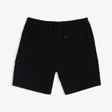 The Board Shorts in black — back view featuring the rear pocket and elasticated waistband