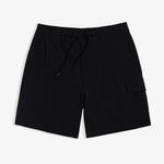 The Board Shorts in black — front view showing the drawstring and cargo pocket