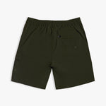 The Board Shorts in khaki — back view featuring an elasticated waistband and pocket