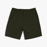 The Board Shorts in khaki — back view featuring an elasticated waistband and pocket