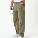 The Monterey Cargo Pant in Light Khaki — side view showing the cargo pocket and white sneakers