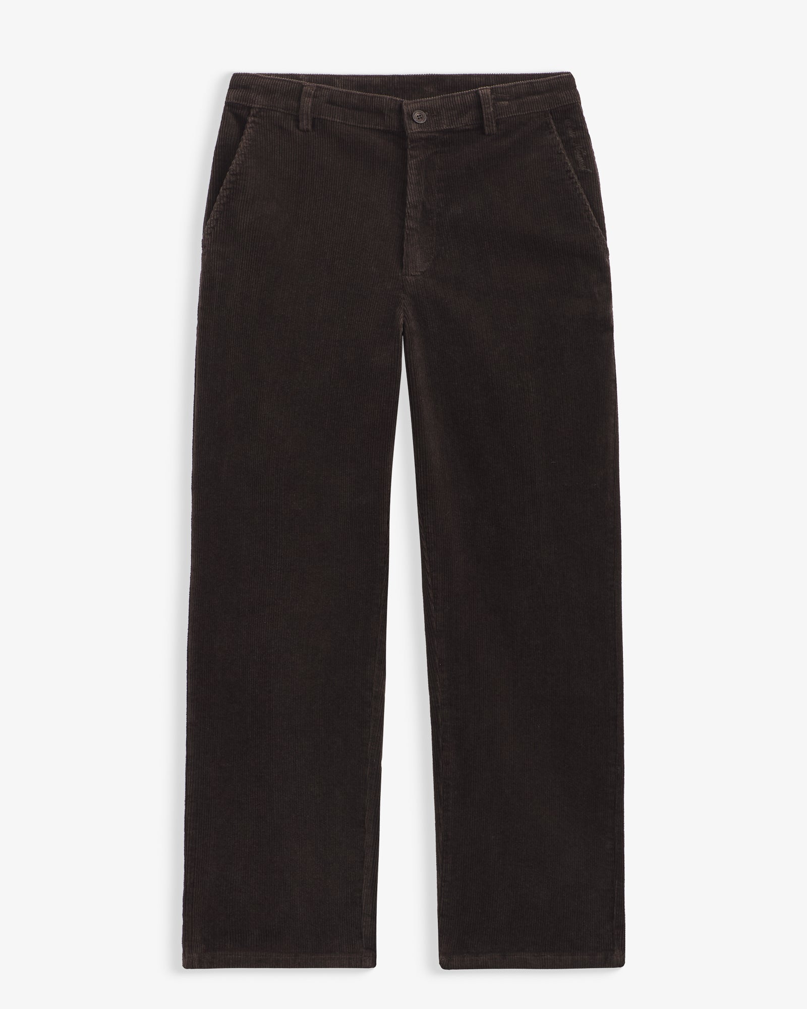 The Daily Cord Chino in chocolate — front view showing the straight leg corduroy texture