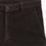 The Daily Cord Chino in chocolate — close-up of the waistband and pocket