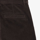 The Daily Cord Chino in chocolate — close-up of the back pocket and corduroy texture