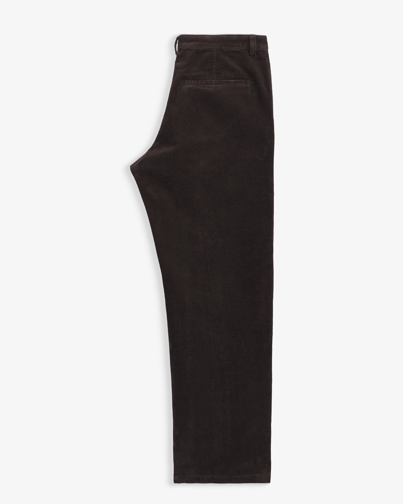 The Daily Cord Chino in chocolate — folded view showing the corduroy texture