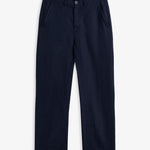 The Daily Linen Trouser in navy — front view showing the straight leg silhouette