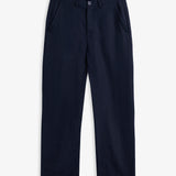 The Daily Linen Trouser in navy — front view showing the straight leg silhouette
