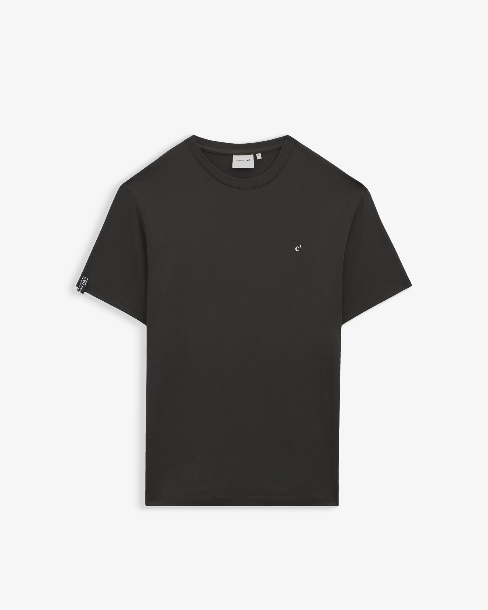 The Forever T-shirt in charcoal — front view with a small chest logo