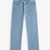 The Jeans Relaxed Straight Fit in light blue — front view featuring a drawstring waist detail