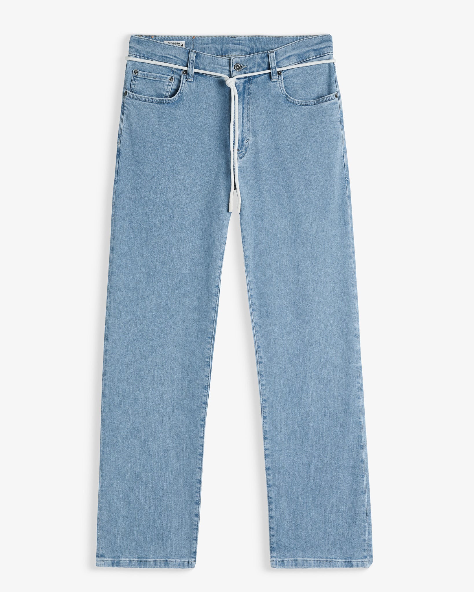 The Jeans Relaxed Straight Fit in light blue — front view featuring a drawstring waist detail