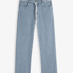 The Jeans Relaxed Straight Fit in light blue — front view with white drawstring belt