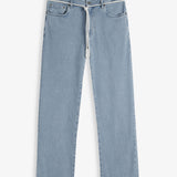 The Jeans Relaxed Straight Fit in light blue — front view with white drawstring belt