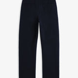 The Proper Pant Relaxed Straight Fit in navy — laid flat showing back pockets