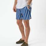 The Shorts in nautical stripe — worn with a white t-shirt and green suede clogs