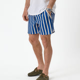The Shorts in nautical stripe — worn with a white t-shirt and green suede clogs