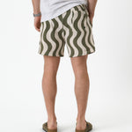 The Shorts in Olive Curl Stripe — back view showing the wavy pattern and pocket