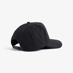 A back view of The Snapback Cap in black, laid flat on a white background. The image highlights the adjustable snapback closure.