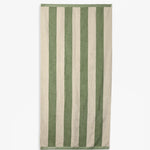 The Lombok Beach Towel in Lombok Stripe — full view showing green and cream vertical stripes