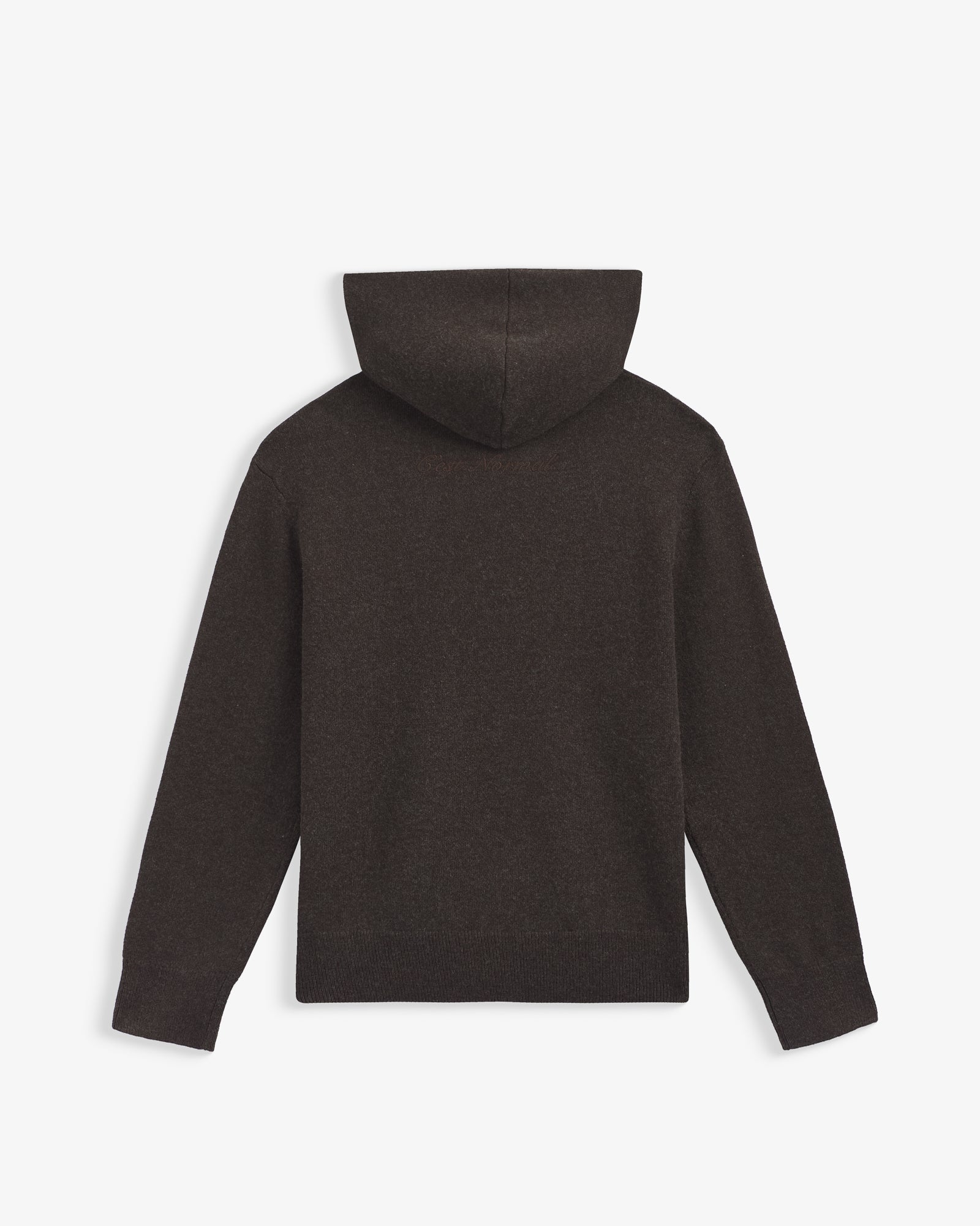 The Toulouse Hoodie in brown melange — back view showing the hood and C'est normal branding