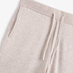 The Toulouse Pant in beige — close-up of the elastic drawstring waistband