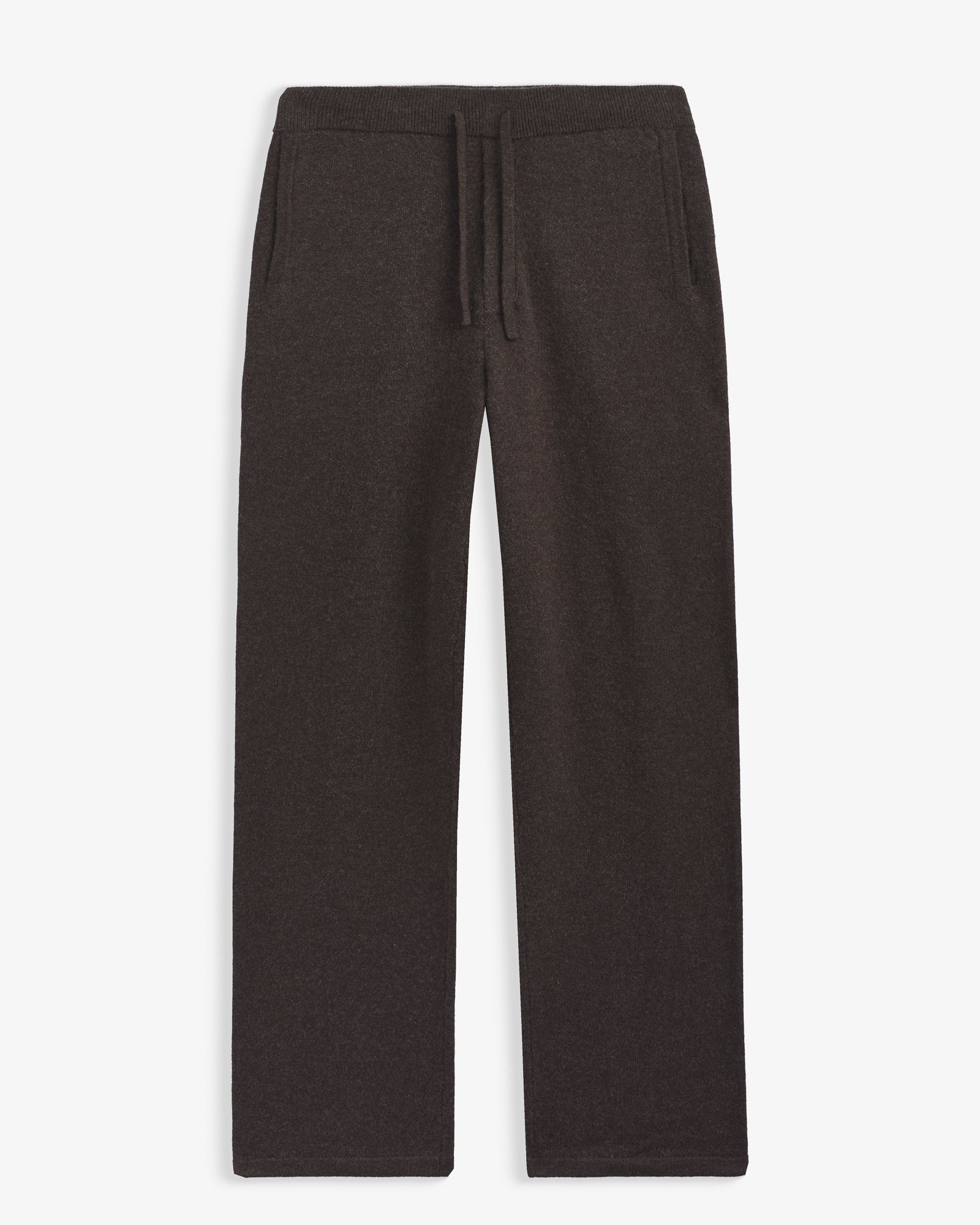 The Toulouse Pant in brown melange — front view with a drawstring waistband