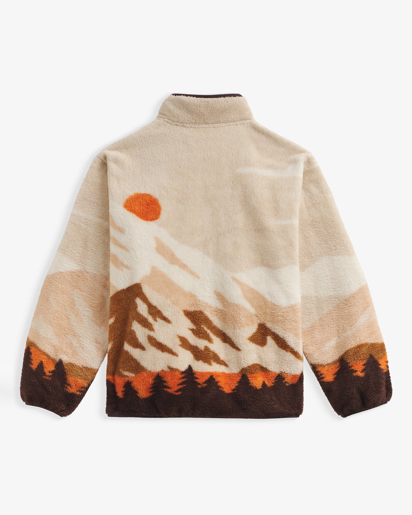 The Wilderness Jacket in multi — back view featuring a nature landscape pattern