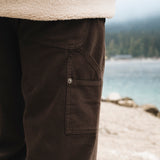 The Carpenter Pants in brown — close-up of side pocket and rivet detail